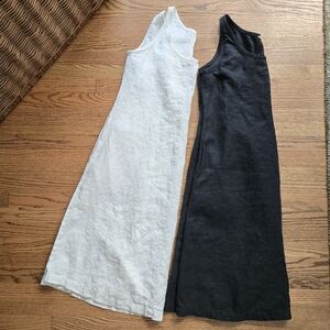100 Linen 2 Eileen Fisher Dresses Size Large Black White Swing Shift ALine